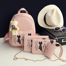 Load image into Gallery viewer, 4pcs/Set Women Cat Printing Backpack PU Leather Composite Bag Bookbags School Rucksack Students Bags for Teenage Girls Bagpack B