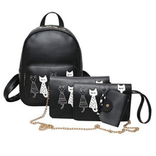 Load image into Gallery viewer, 4pcs/Set Women Cat Printing Backpack PU Leather Composite Bag Bookbags School Rucksack Students Bags for Teenage Girls Bagpack B