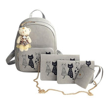 Load image into Gallery viewer, 4pcs/Set Women Cat Printing Backpack PU Leather Composite Bag Bookbags School Rucksack Students Bags for Teenage Girls Bagpack B