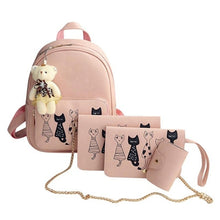 Load image into Gallery viewer, 4pcs/Set Women Cat Printing Backpack PU Leather Composite Bag Bookbags School Rucksack Students Bags for Teenage Girls Bagpack B